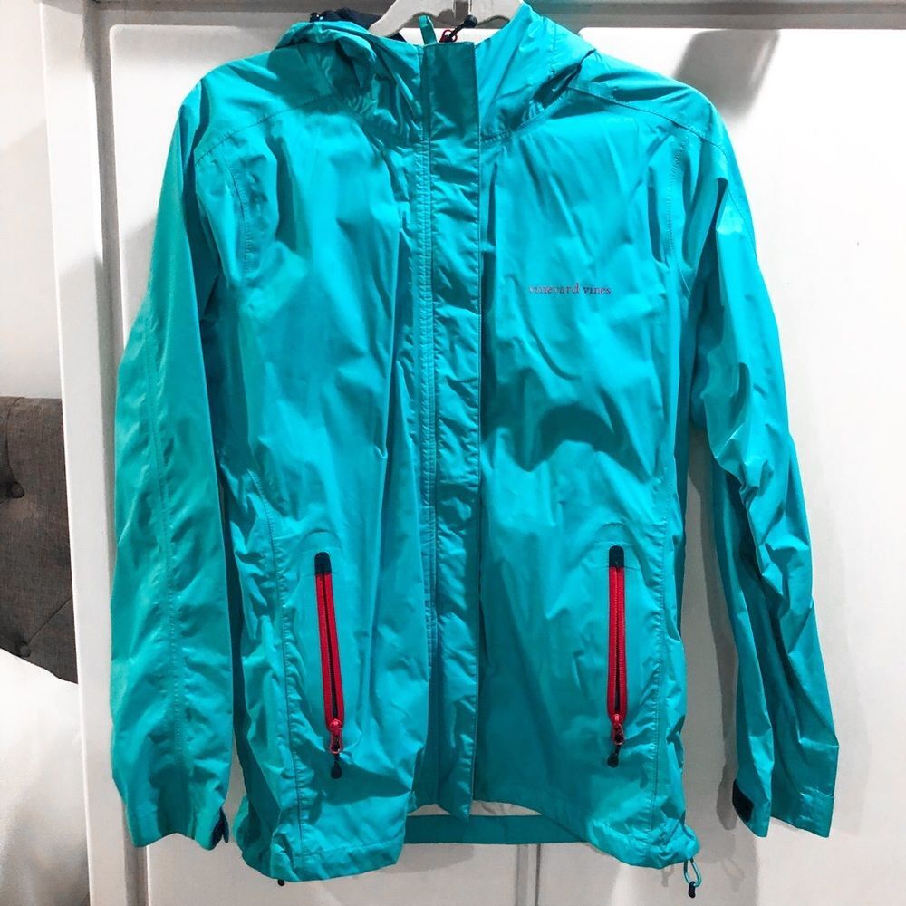 Vineyard Vines raincoat bright blue and pink